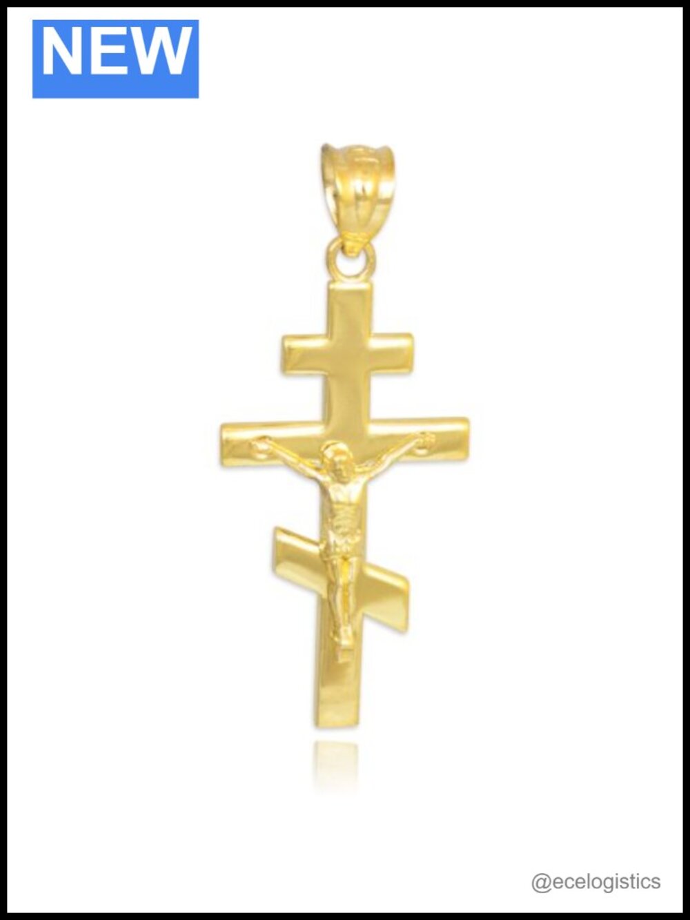 10k Yellow Gold Russian Orthodox Cross Crucifix Pendant Fine Jewelry